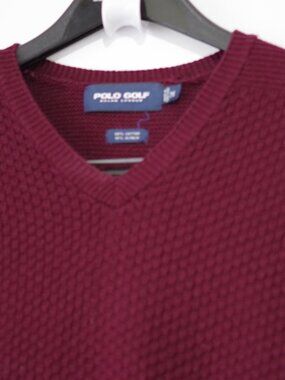 Polo GOLF Ralph Lauren Mens Cotton Alpaca V Neck Sweater Marooon Preppy Size:M